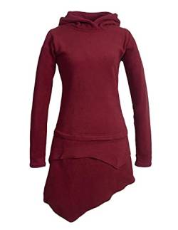 Vishes Alternative Bekleidung - Asymmetrisches Damen Langarm Winter-Kleid Kapuzen-Kleid Eco Fleece dunkelrot 40 von Vishes