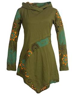 Vishes - Alternative Bekleidung - Asymmetrisches Langarm Damen Baumwoll Blumen-Kleid Hoodie mit Kapuze Olive 38 von Vishes
