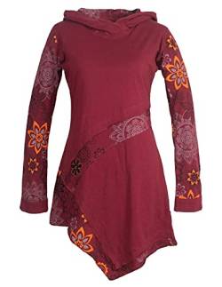 Vishes - Alternative Bekleidung - Asymmetrisches Langarm Damen Baumwoll Blumen-Kleid Hoodie mit Kapuze dunkelrot 34 von Vishes