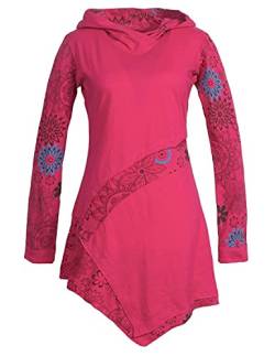 Vishes - Alternative Bekleidung - Asymmetrisches Langarm Damen Baumwoll Blumen-Kleid Hoodie mit Kapuze rosa 38 von Vishes