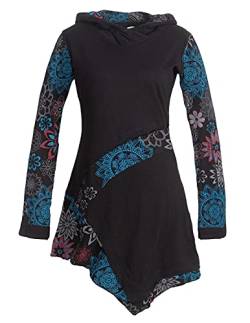 Vishes - Alternative Bekleidung - Asymmetrisches Langarm Damen Baumwoll Blumen-Kleid Hoodie mit Kapuze schwarz 34 von Vishes