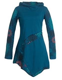 Vishes - Alternative Bekleidung - Asymmetrisches Langarm Damen Baumwoll Blumen-Kleid Hoodie mit Kapuze türkis 36 von Vishes