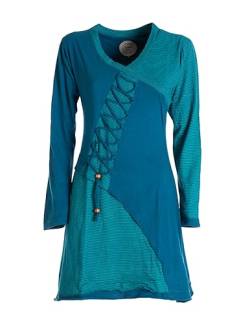 Vishes - Alternative Bekleidung - Asymmetrisches Langarm Damen Baumwoll-Keid Shirt-Kleid türkis 48 von Vishes