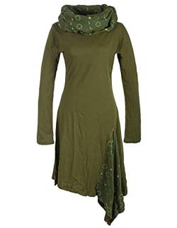 Vishes - Alternative Bekleidung - Asymmetrisches Langarm Damen Zipfelkleid Baumwolle Schalkragen Olive 48 von Vishes