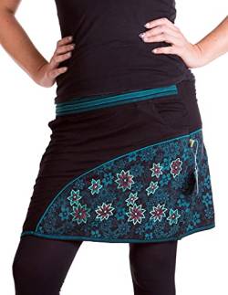 Vishes - Alternative Bekleidung – Bedruckter und bestickter Baumwollrock mit Blumen und „Hosentaschen“, Schwarz-türkis, 42 von Vishes