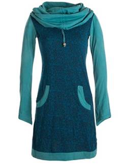 Vishes - Alternative Bekleidung - Bedrucktes Baumwollkleid mit Kapuzenschalkragen und Taschen türkis türkis 38 von Vishes