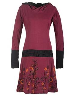 Vishes - Alternative Bekleidung Bedrucktes Langarm Damen Blumen Hoodie Kleid Kapuze Geknüpfter Gürtel dunkelrot 38 von Vishes
