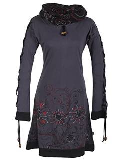 Vishes - Alternative Bekleidung - Bedrucktes Langarm Damen Blumen Kleid mit Schalkragen und Schnüren grau 44 von Vishes