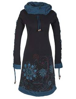 Vishes - Alternative Bekleidung - Bedrucktes Langarm Damen Blumen Kleid mit Schalkragen und Schnüren schwarz 44 von Vishes