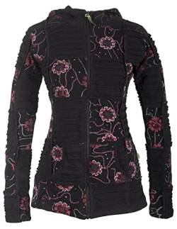 Vishes - Alternative Bekleidung - Bestickte Damen Blumen Patchworkjacke Hoodie Baumwolle Zipfelkapuze schwarz 38-40 von Vishes