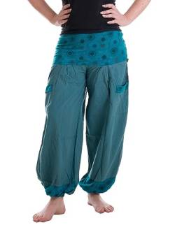 Vishes - Alternative Bekleidung - Chino Haremshose aus Baumwolle mit Hosentaschen und farbigem, elastischem Bund - Kurzgröße türkis 42/44 von Vishes