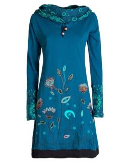 Vishes - Alternative Bekleidung - Damen Blumen-Kleid Langarm-Shirtkleid Schal-Kragen Baumwollkleid türkis 36 von Vishes