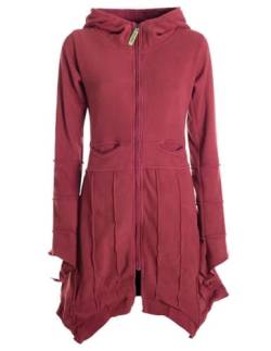 Vishes - Alternative Bekleidung - Damen Fleecemantel Cardigan Zipfelkapuzenjacke Hooded Fleece Strickjacke dunkelrot 40 von Vishes
