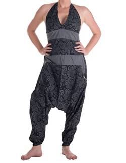 Vishes - Alternative Bekleidung - Damen Hippie Latzhose Overall Haremshose Neckholder aus Baumwolle mit Blümchen Schwarz-Grau 38 von Vishes