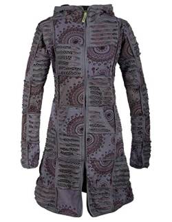 Vishes - Alternative Bekleidung - Damen Hippie Patchworkmantel Baumwolle Cutwork Druck Zipfelkapuze grau 46 von Vishes