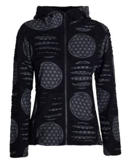 Vishes - Alternative Bekleidung - Damen-Jacke Blume des Lebens Sweatjacke Hippie-Jacke Kapuzen-Jacke schwarz 40-42 von Vishes