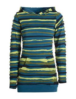 Vishes - Alternative Bekleidung - Damen Kapuzenshirt Pullover Hoodie PSY Shirt mit Kapuze gestreift Streifen türkis 38 von Vishes