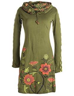 Vishes - Alternative Bekleidung - Damen Kleid mit Blumen-Muster Langarm Herbst Frühling Schalkragen Olive 34 von Vishes