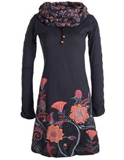 Vishes - Alternative Bekleidung - Damen Kleid mit Blumen-Muster Langarm Herbst Frühling Schalkragen schwarz 36 von Vishes