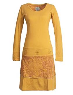 Vishes - Alternative Bekleidung - Damen Lagenlook Langarm Damen Kleid Strickkleid mit Blumen-Spitze Bedruckt gelb 48 von Vishes