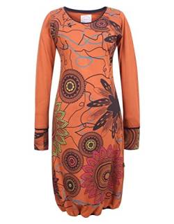 Vishes - Alternative Bekleidung - Damen Langarm Ballon Baumwollkleid Shirtkleid mit Ethno Druck orange 36 von Vishes