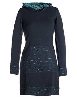Vishes - Alternative Bekleidung - Damen Langarm-Shirtkleid Hoodie-Kleid Baumwollkleid Kapuze schwarz-türkis 34-36 von Vishes
