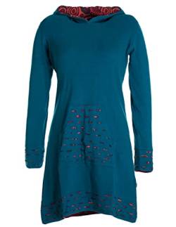 Vishes - Alternative Bekleidung - Damen Langarm-Shirtkleid Hoodie-Kleid Baumwollkleid Kapuze türkis 44 von Vishes