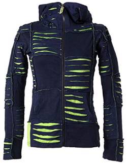 Vishes - Alternative Bekleidung - Damen Patchwork Jacke mit Cutwork und Zipfelkapuze dunkelblau-hellgrün 36 von Vishes