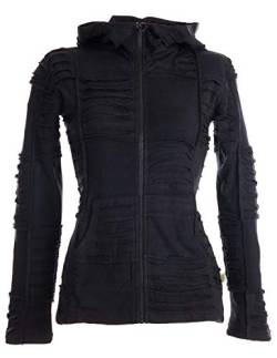 Vishes - Alternative Bekleidung - Damen Patchwork Jacke mit Cutwork und Zipfelkapuze schwarz-uni 34 von Vishes