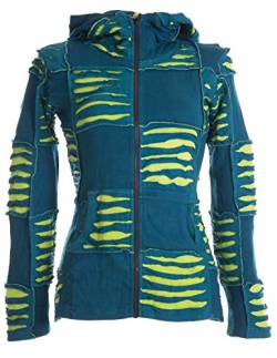 Vishes - Alternative Bekleidung - Damen Patchwork Jacke mit Cutwork und Zipfelkapuze türkis-hellgrün 36 von Vishes