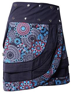 Vishes - Alternative Bekleidung - Damen Wickelrock Rock zum Wickeln mit Druckknöpfen Mandala Blumen schwarz 36-46 von Vishes
