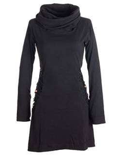 Vishes - Alternative Bekleidung - Einfarbiges Kleid mit extra langem Kapuzenkragen und Schnürungen schwarz 36 von Vishes