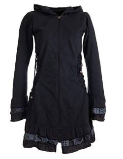 Vishes - Alternative Bekleidung - Elfenmantel aus Baumwolle mit Zipfelkapuze und Rüschen zum Schnüren schwarz 36 (S) von Vishes