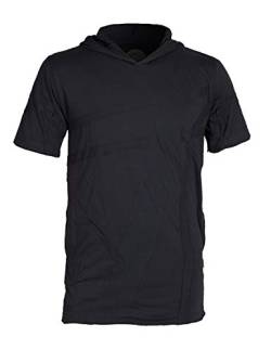 Vishes - Alternative Bekleidung - Herren Eco Kurzarm Hoodie Patchwork Kapuzen-Shirt T-Shirt Bio-Baumwolle schwarz 50 von Vishes