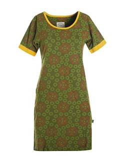 Vishes - Alternative Bekleidung - Kurzarm Damen Hippie T-Shirt Kleid Blumen Tunika Jerseykleid Baumwolle Olive 34-36 von Vishes
