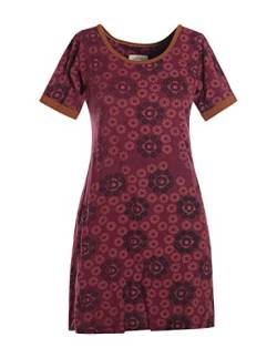 Vishes - Alternative Bekleidung - Kurzarm Damen Hippie T-Shirt Kleid Blumen Tunika Jerseykleid Baumwolle dunkelrot 34-36 von Vishes