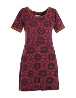 Vishes - Alternative Bekleidung - Kurzarm Damen Hippie T-Shirt Kleid Blumen Tunika Jerseykleid Baumwolle dunkelrot 36-38 von Vishes