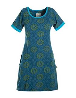 Vishes - Alternative Bekleidung - Kurzarm Damen Hippie T-Shirt Kleid Blumen Tunika Jerseykleid Baumwolle türkis 34-36 von Vishes