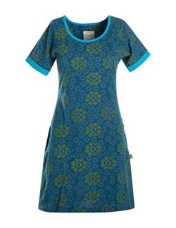 Vishes - Alternative Bekleidung - Kurzarm Damen Hippie T-Shirt Kleid Blumen Tunika Jerseykleid Baumwolle türkis 44-46 von Vishes