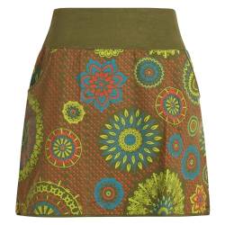 Vishes - Alternative Bekleidung - Kurzer Damen Baumwoll-Rock Bunt mit Mandalas und Blumen Bedruckt Olive 38 von Vishes