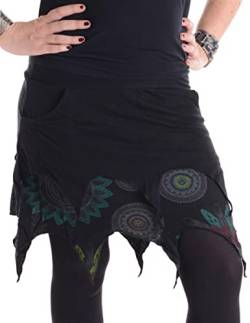 Vishes - Alternative Bekleidung - Lagenlook Zipfel Mini Elfen Rock aus Baumwolle mit Blumen Bedruckt schwarz 36 von Vishes