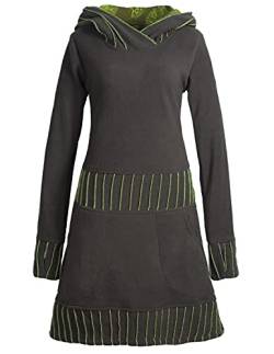 Vishes - Alternative Bekleidung - Langärmliges Patchwork Hoodie Eco Damen Fleecekleid mit Daumenlöchern Olive 40 von Vishes