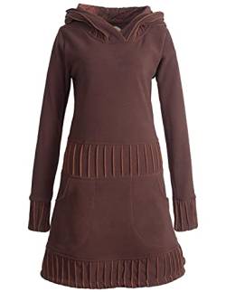 Vishes - Alternative Bekleidung - Langärmliges Patchwork Hoodie Eco Damen Fleecekleid mit Daumenlöchern braun 42-44 von Vishes