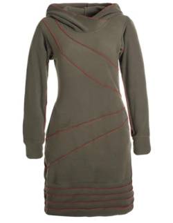Vishes - Alternative Bekleidung - Langärmliges Patchwork Hoodie Eco Fleecekleid Pullover-Kleid Daumenlöcher Olive 36-38 von Vishes