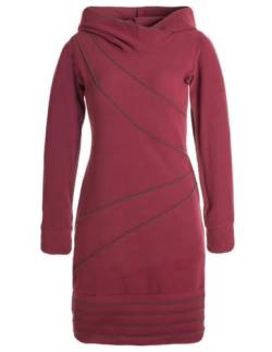 Vishes - Alternative Bekleidung - Langärmliges Patchwork Hoodie Eco Fleecekleid Pullover-Kleid Daumenlöcher dunkelrot 36-38 von Vishes