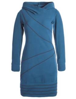 Vishes - Alternative Bekleidung - Langärmliges Patchwork Hoodie Eco Fleecekleid Pullover-Kleid Daumenlöcher türkis 44 von Vishes