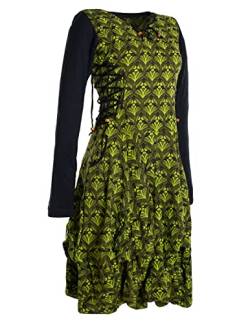 Vishes - Alternative Bekleidung - Langarm Damen Jersey-Kleid Blumenkleid Schnürung V-Ausschnitt Olive 36-38 von Vishes