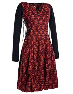 Vishes - Alternative Bekleidung - Langarm Damen Jersey-Kleid Blumenkleid Schnürung V-Ausschnitt dunkelrot 36-38 von Vishes
