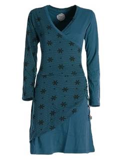 Vishes - Alternative Bekleidung - Langarm Damen Jerseykleid Baumwolle Bänder Blümchenmuster türkis 36 von Vishes