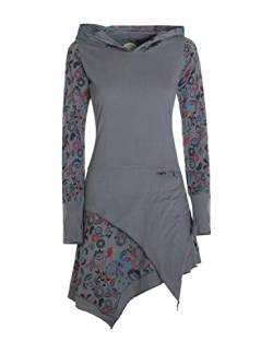 Vishes - Alternative Bekleidung - Langarm Damen Kleid Elfen Zipfelkleid Zipfelige Elfentunika Bedruckt grau 40-42 von Vishes